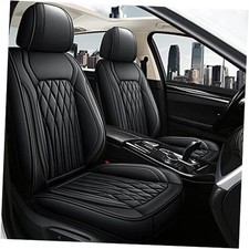 Leather Car Seat Covers Front Pair, Waterproof Faux FRONT SET BLACK LINE