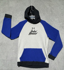 Under Armour Hoodie Mens M Blue Gray Colorblock Rival Fleece Sweatshirt