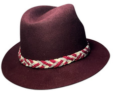 Empire State Fashions Vintage Fedora Hat Burgundy Whipit Satin Lining Braided