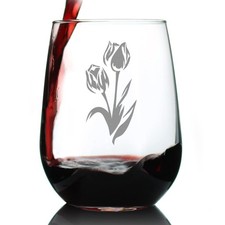 Tulip Stemless Wine Glass - Floral Themed Decor and Gifts for Flower Lovers -...