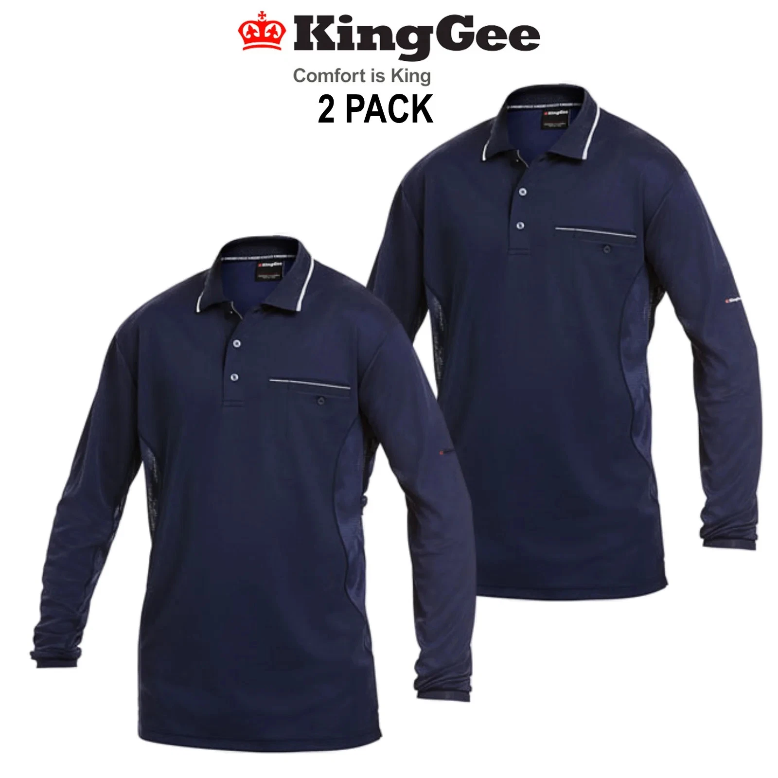 KingGee 2 Pack Workcool Hyperfreeze Polo Long Sleeve Work Shirt Workwear K69790