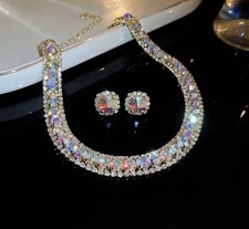 Asian Indian Choker Stud Necklace Earrings Sparkle Wedding Jewellery Set * UK*