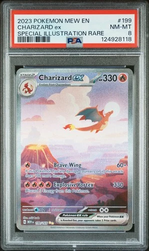 2023 POKEMON MEW EN-151 SPECIAL ILLUSTRATION RARE #199 CHARIZARD EX PSA 8