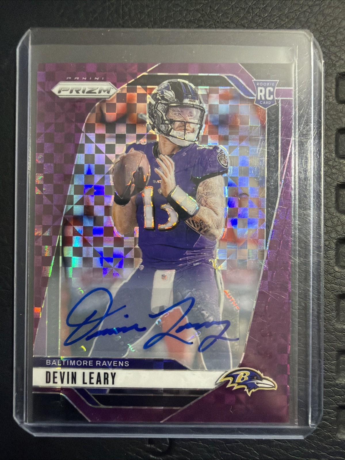 2024 Panini Prizm #327 Devin Leary Rookie Auto Purple Power /49 Ravens