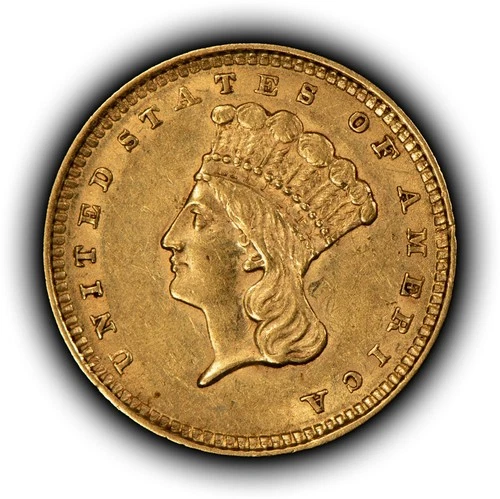1857 G$1 Indian Princess Head Gold Dollar - Luster - Type 3 - AU - SKU-G6233