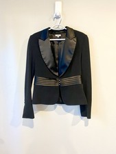 Vintage Cache 80s 90s Black Satin-Trim Blazer Jeweled Buttons Size 10