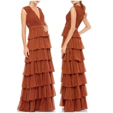 Mac Duggal NWT Orange Sparkly Sleeveless Chiffon Tiered Ruffled Gown Size 22
