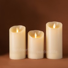 Luminara Flameless Pillar Wax Moving Wick Candles with Remote Timer Ivory 3in