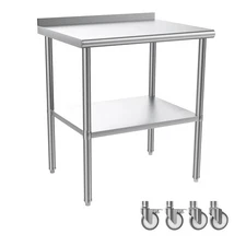 30"L x 24"W Heavy Duty Metal Work Table with Wheels & Backsplash High Quality