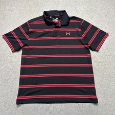 Under Armour Golf Polo Shirt Mens Large Black Pink Striped Performance Stretch