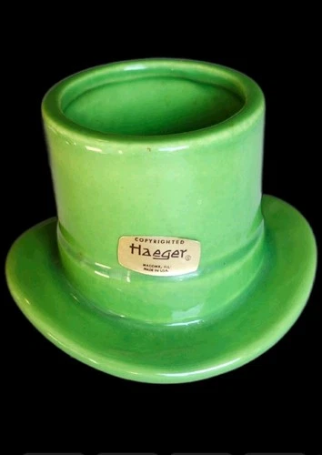 Haeger Top Hat Planter Macomb ill USA Green Vintage Pottery 3.5" H with Sticker