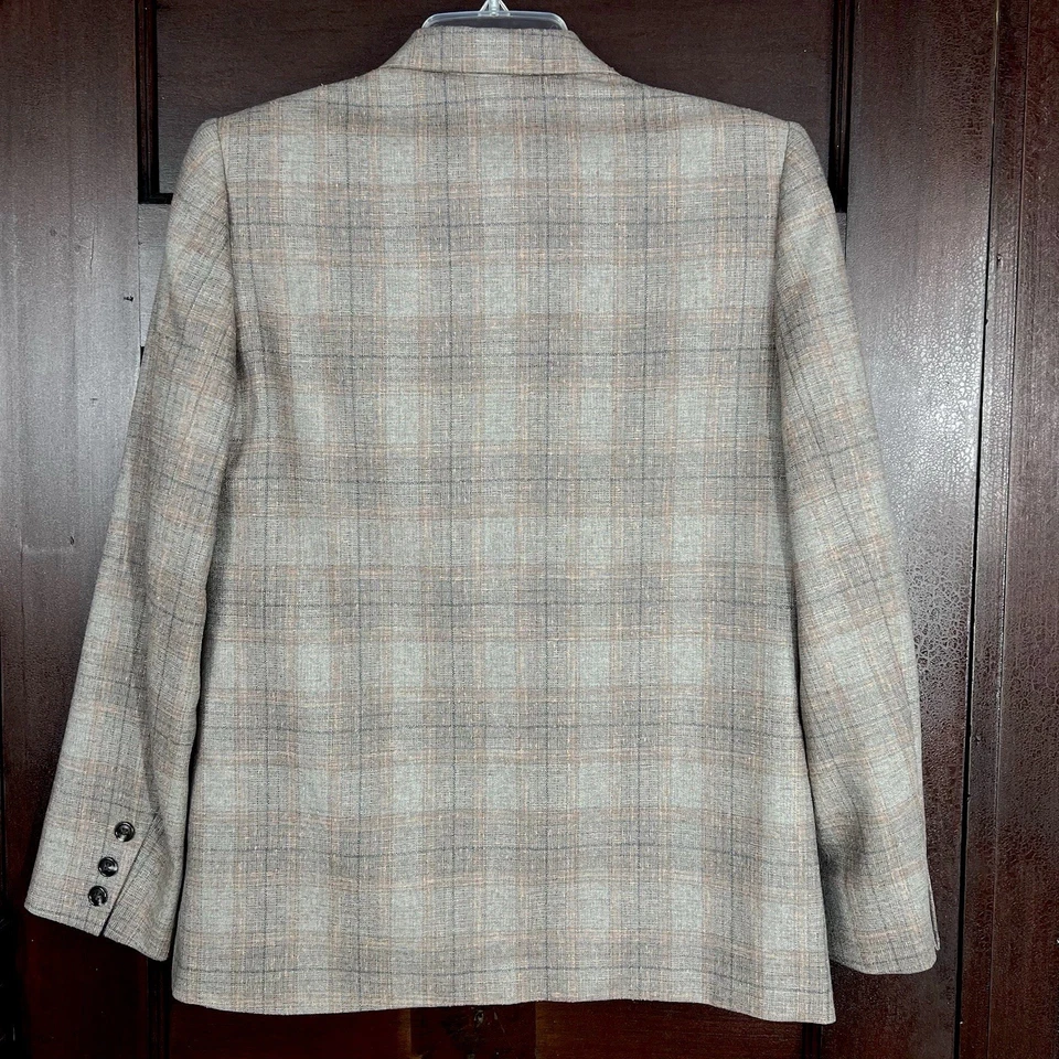 Personal Collections Blazer Women’s 8 Gray Pink Plaid Double Breasted Lined - Image 3 of 4