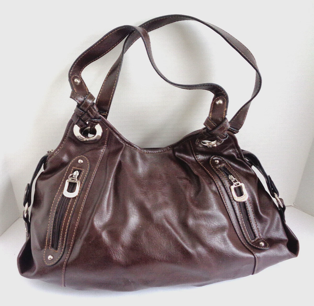 Rosetti Women s Large Zippered Hobo Purse Shoulder Handbag Brown Faux Leather