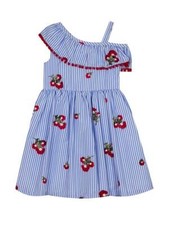 Rare Editions Blue Striped Embroidered Dress 4 5 6 6X