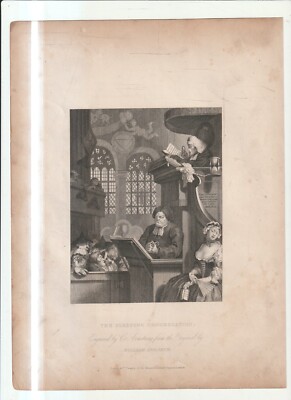 WILLIAM HOGARTH ENGRAVING , 1833 , THE SLEEPING CONGREGATION