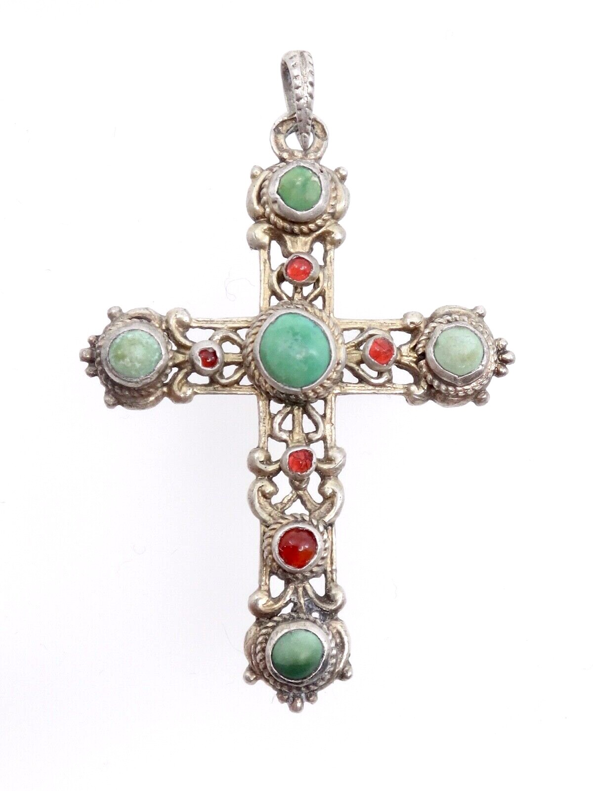Croix ancienne en argent massif cabochons de turquoise et cornaline Explosief kopen, klassieke populariteit