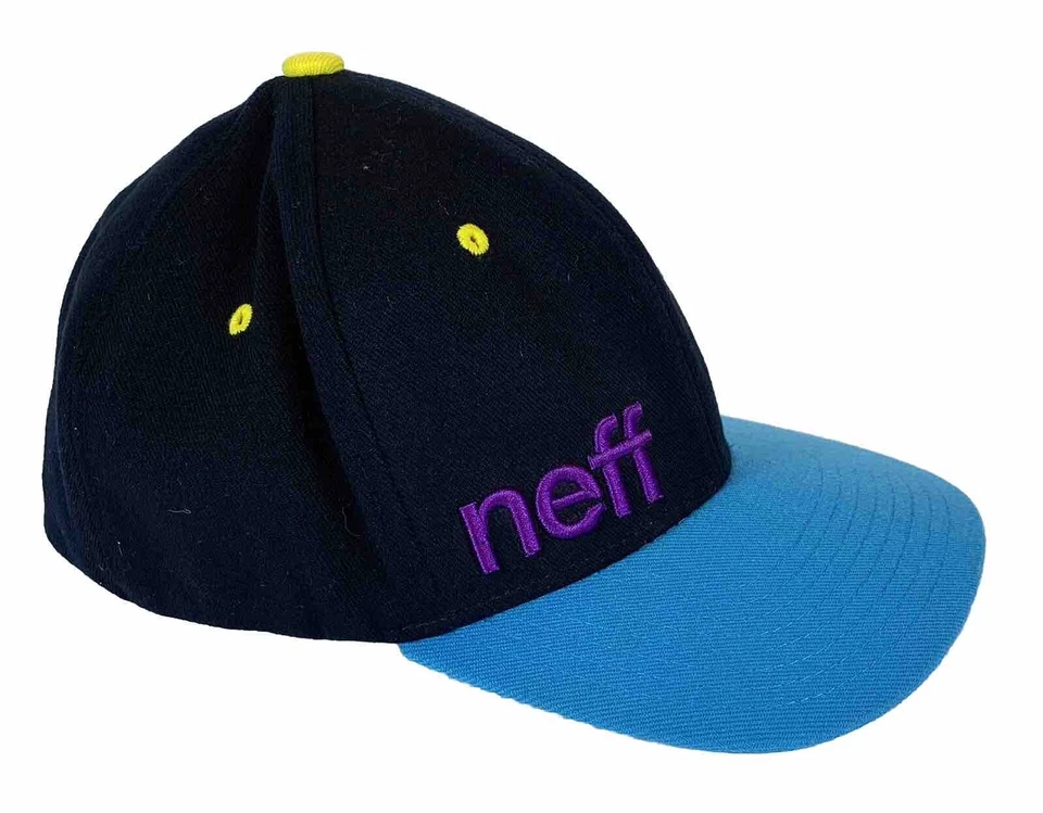 Gorra Neff Flat Bill Flex Fit Talla L/XL Bordada Negra/Azul Sombrero Moda Foto 4 de 4