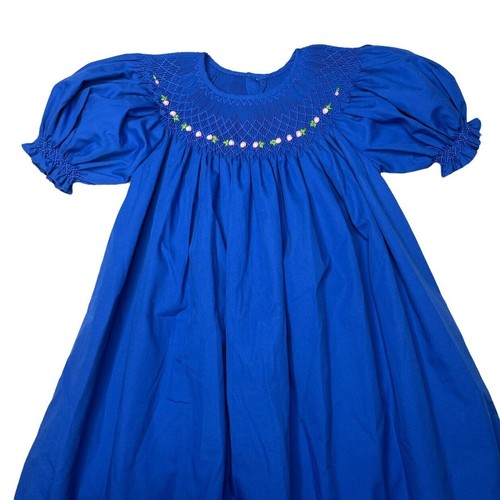 Mom & Me Bishop Dress Girls Cobalt Blue Floral Embroidered Puff Sleeve Size 4 - Picture 9 of 10
