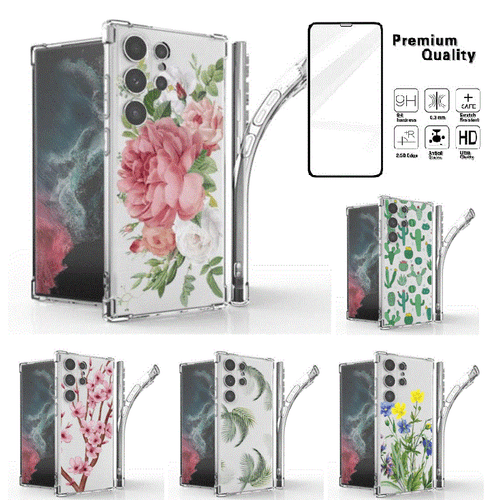 Flower Purple TPU Clear Designed Case + Glass Screen For Galaxy  S23 Slim Cover - 第 1/28 張圖片