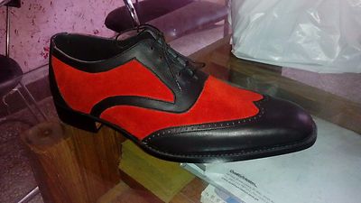 Louis Vuitton Red Leather & Suede Wingtip Brogues Handmade mens red Oxford wing tip suede and calf leather  main image 4