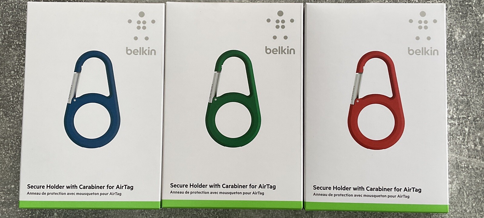 Authentic Belkin AirTag Secure Holder with Carabiner in Green, Red, Blue