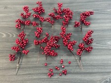 Lot Red Berry Holly Cherry Picks Floral Corsage Christmas Crafts D cor AS IS