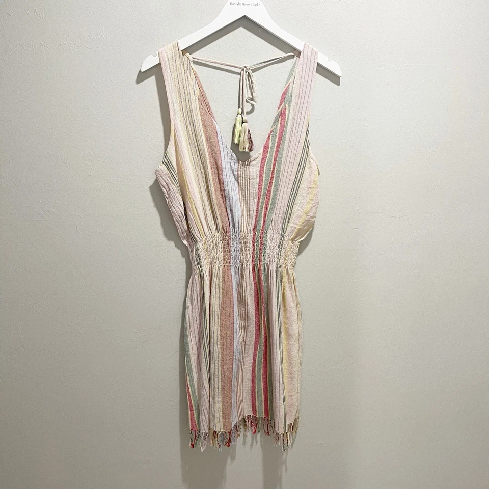 Vestido a rayas BECCA by Rebecca Virtue para mujer ENDLESS SUMMER encubrimiento cuello en V talla M Foto 2 de 4