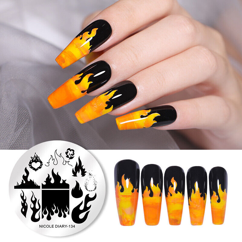 NICOLE DIARY Nail Art Stamping Plates Fire Image Stencil Plate Stamping  Tools | eBay