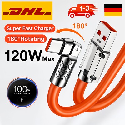 USB C Kabel 120W 6A SCHNELL Ladekabel Gaming 180° Winkel Fast Charging Cable