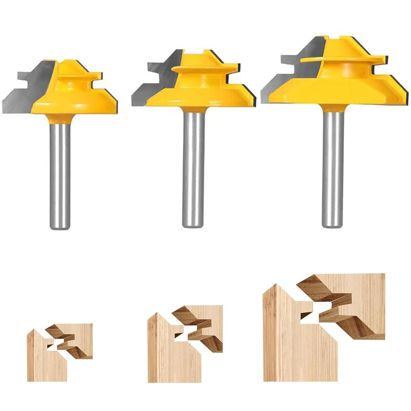 3Pcs 45 Degree Lock Miter Router Bit Set,1/2" 5/8" 3/4" Cutt