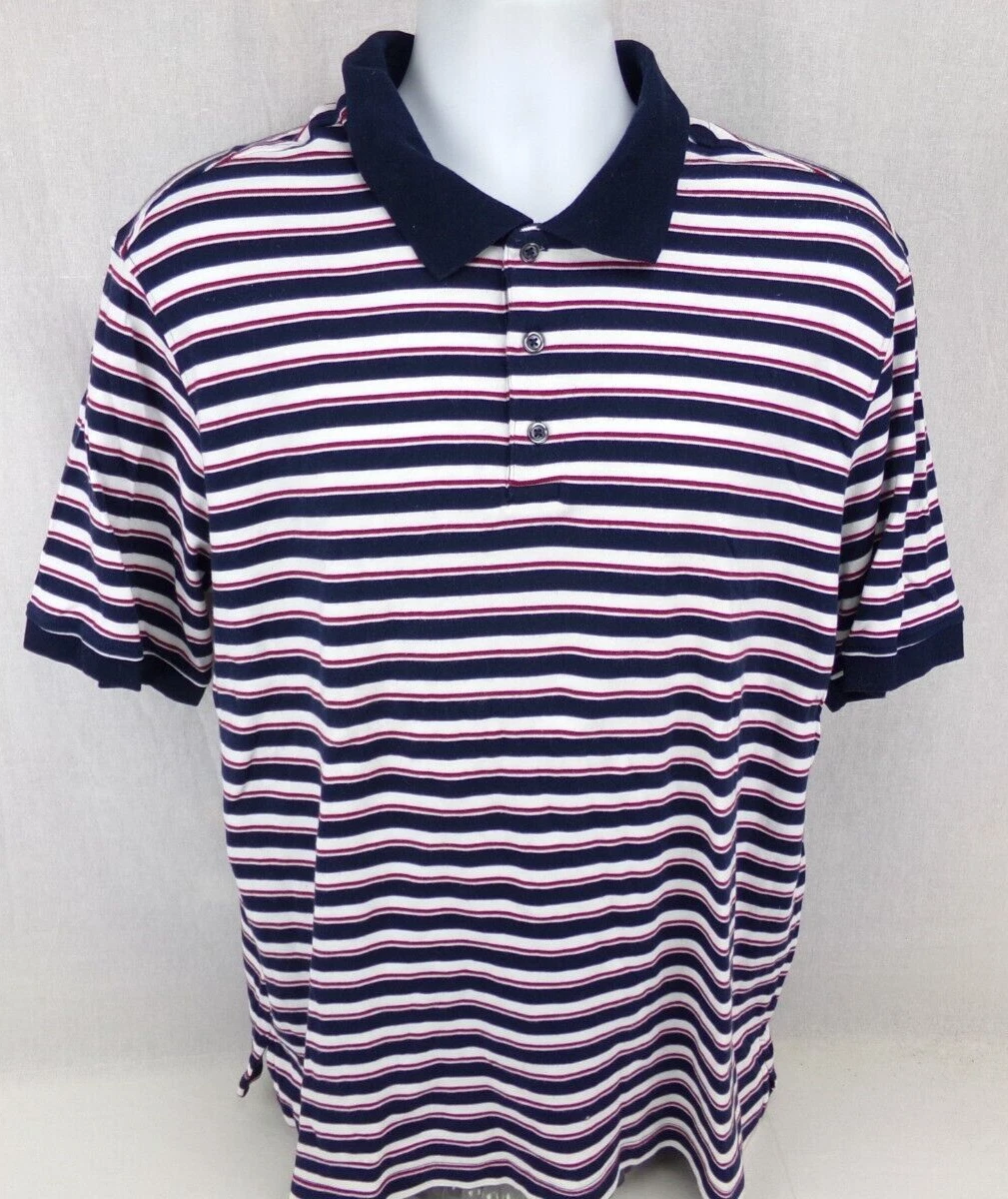 Berkley Jensen Pima Cotton Polo Shirt 2XL Blue Striped Lightweight