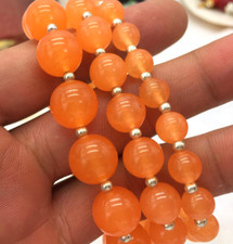 Pretty 8mm/10mm/12mm Round Orange Jade Gemstone Beads Elastic Bracelets 7.5Inch