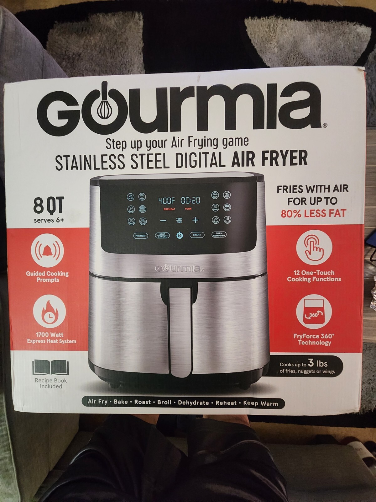 Gourmia 8Quart Digital Air Fryer Cooking Stainless Steel w/ Angled