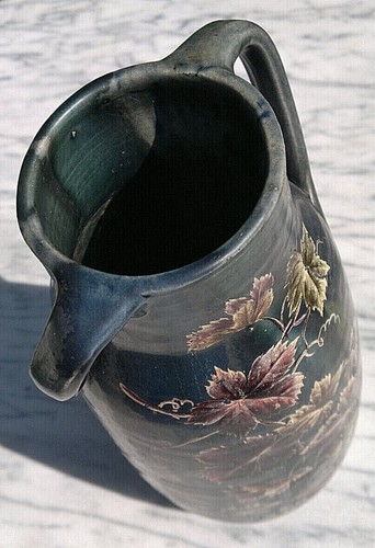 Arts and Crafts Drip Glaze Enamelled Pottery Vine Leaf Amphora Vase 12" Tall - Picture 7 of 12