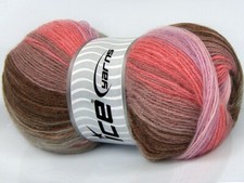 4-Skein Lot Angora Batik Yarn wool fine 4x100g/550m Brown Grey Pink Lilac