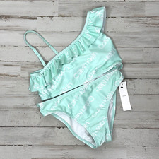 Calvin Klein Swimwear Two Piece Swimsuit Mint Flounce Logo Girls Size L NEW