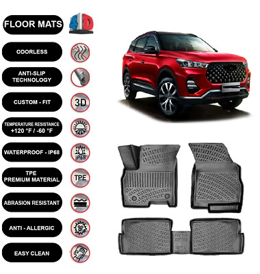 Floor Mats Liner Fits Chery Tiggo 7 Pro (2022-2025) Waterproof 3D Molded 4pcs