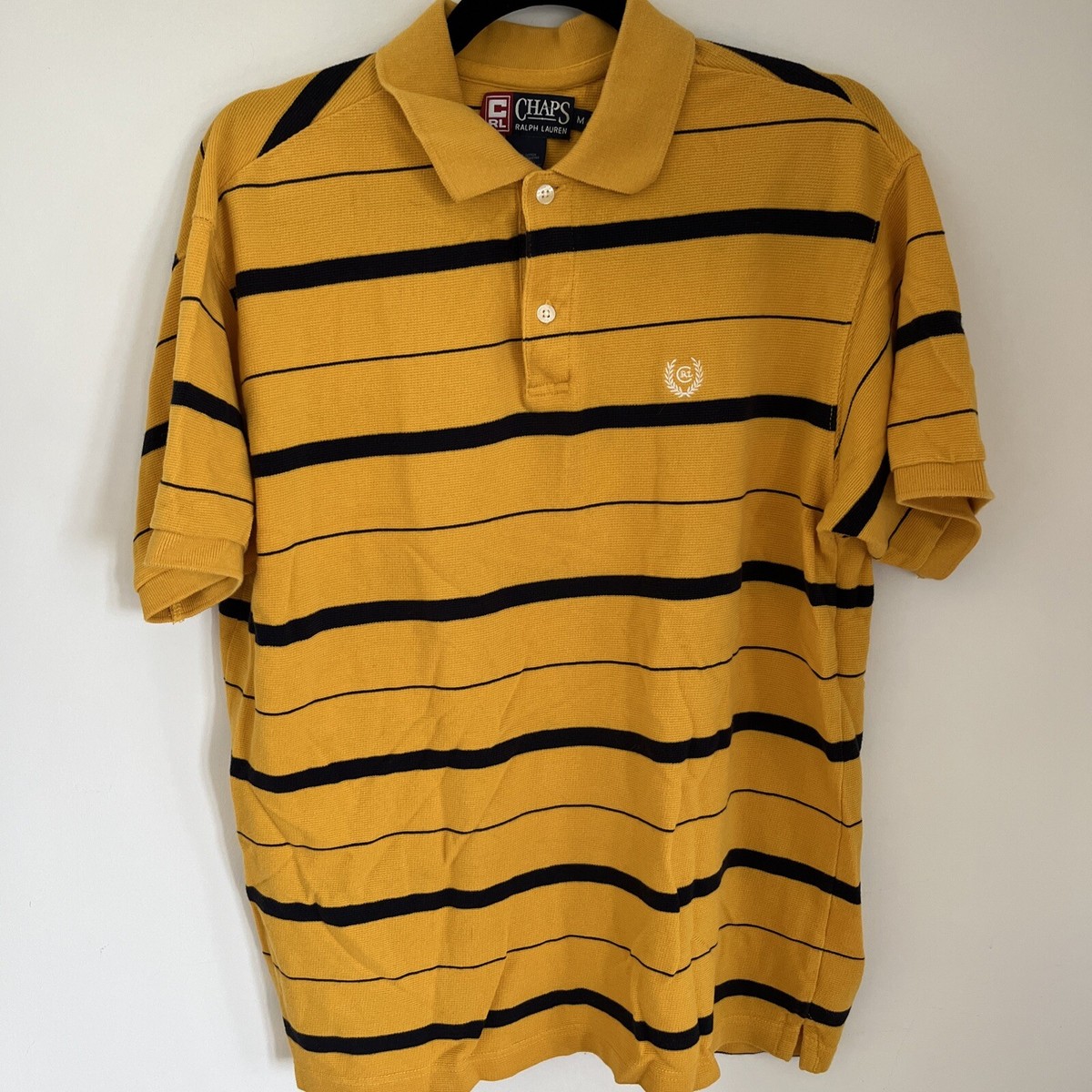 Chaps Ralph Lauren Shirt Medium Polo Golf Yellow Stripe