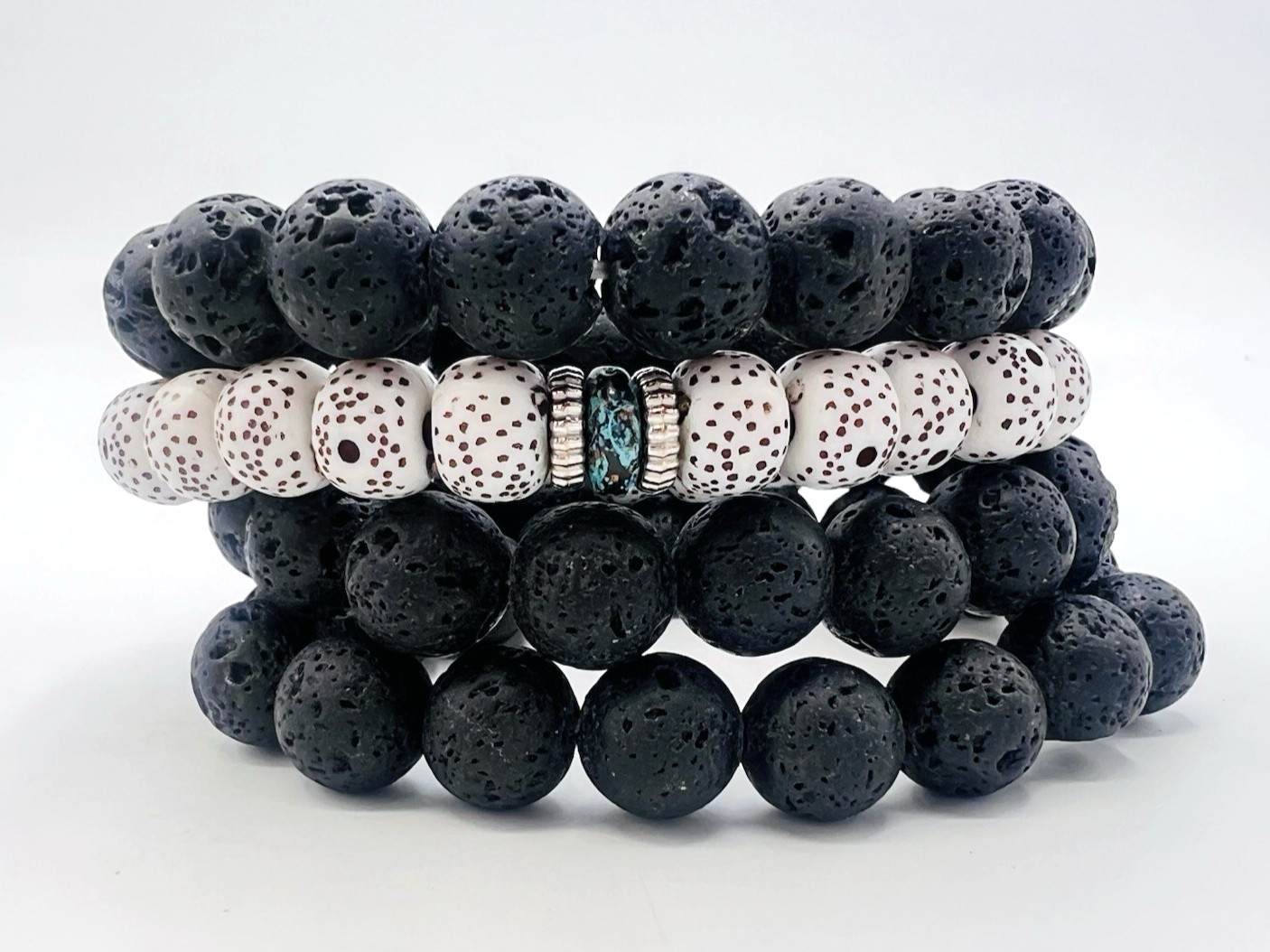 Four Stackable Stretch Bracelets Black Lava Bead - image 1