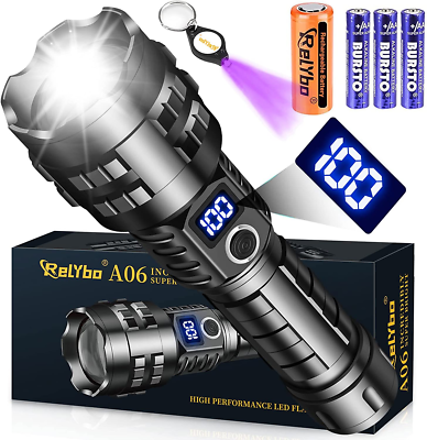 Sulitcamp Super Bright 2-in-1 Flashlight - 5000mAh Rechargeable, Zoomable UV & White Light, 6 Modes, Waterproof
