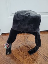 Trapper Trooper Aviator Hunter Hat Ear Flaps Size M Vinyl Faux Fur Winter Warm