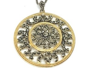 Authentic Circle Flowers Filigree Sterling Silver Gold Plated Marcasite Pendant Necklace