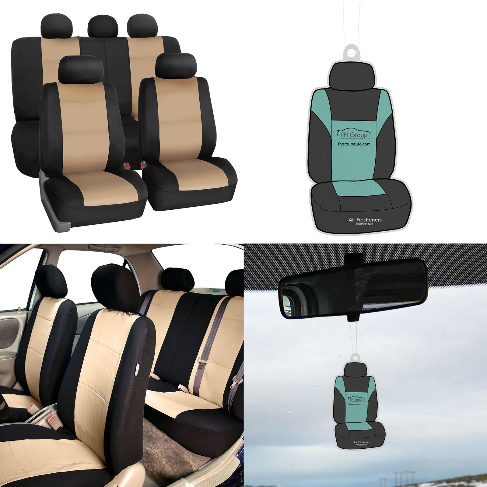 Neoprene Car Seat Covers Full Set for Auto Car SUV Coupe Beige w/ Gift
