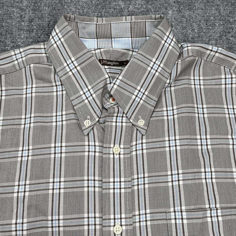 J McLaughlin Shirt Mens Size Large Long Sleeve Button Up Brown Blue Plaid Cotton - Image 3 of 4