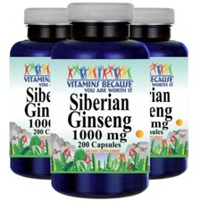 Siberian Ginseng 1000mg 3X200 Caps Eleutherococcus senticosus root 