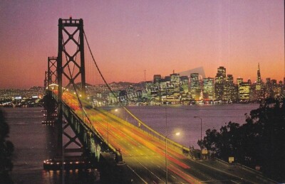 Oakland Bay Bridge bei Sonnenuntergang San Francisco USA Postkarte