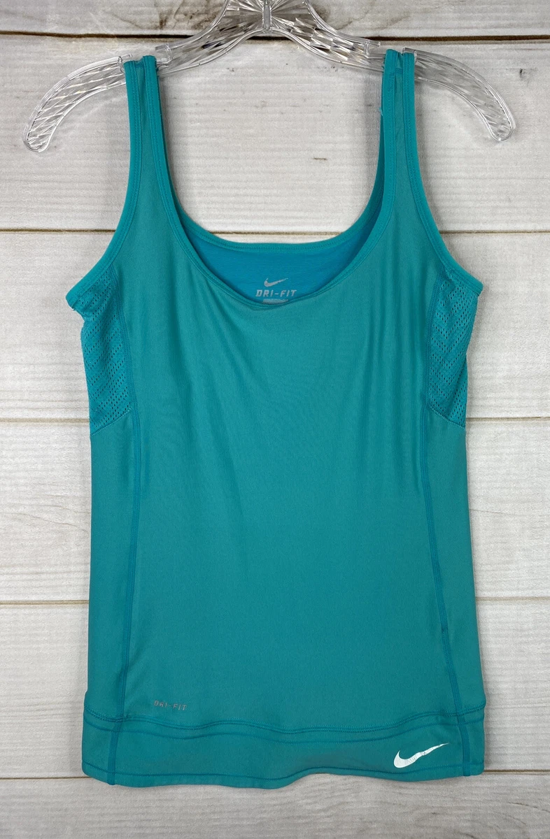 Nike Dri-Fit Tank Top Womens S Turquoise Built-In Bra Vented Workout  Running