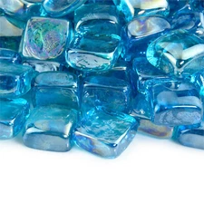 Tahitian Blue - Fire Glass Cubes for Indoor and Outdoor Fire Pits or Fireplaces