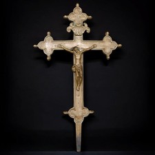 ANTICO CRISTO CROCIFISSO CROCE ASTILE IN BRONZO MASSICCIO 1600 XVII sec