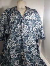 RJC Floral Hibiscus White Blue Vintage Hawaiian Shirt Made in USA Size 4XL